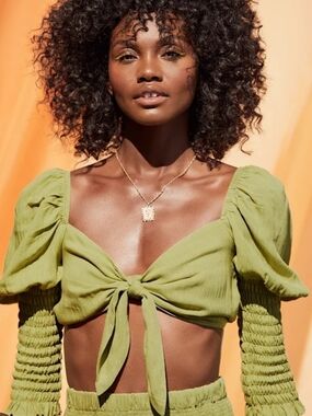 Lulu's Out In The Sun Lime Green Puff Sleeve Crop Top